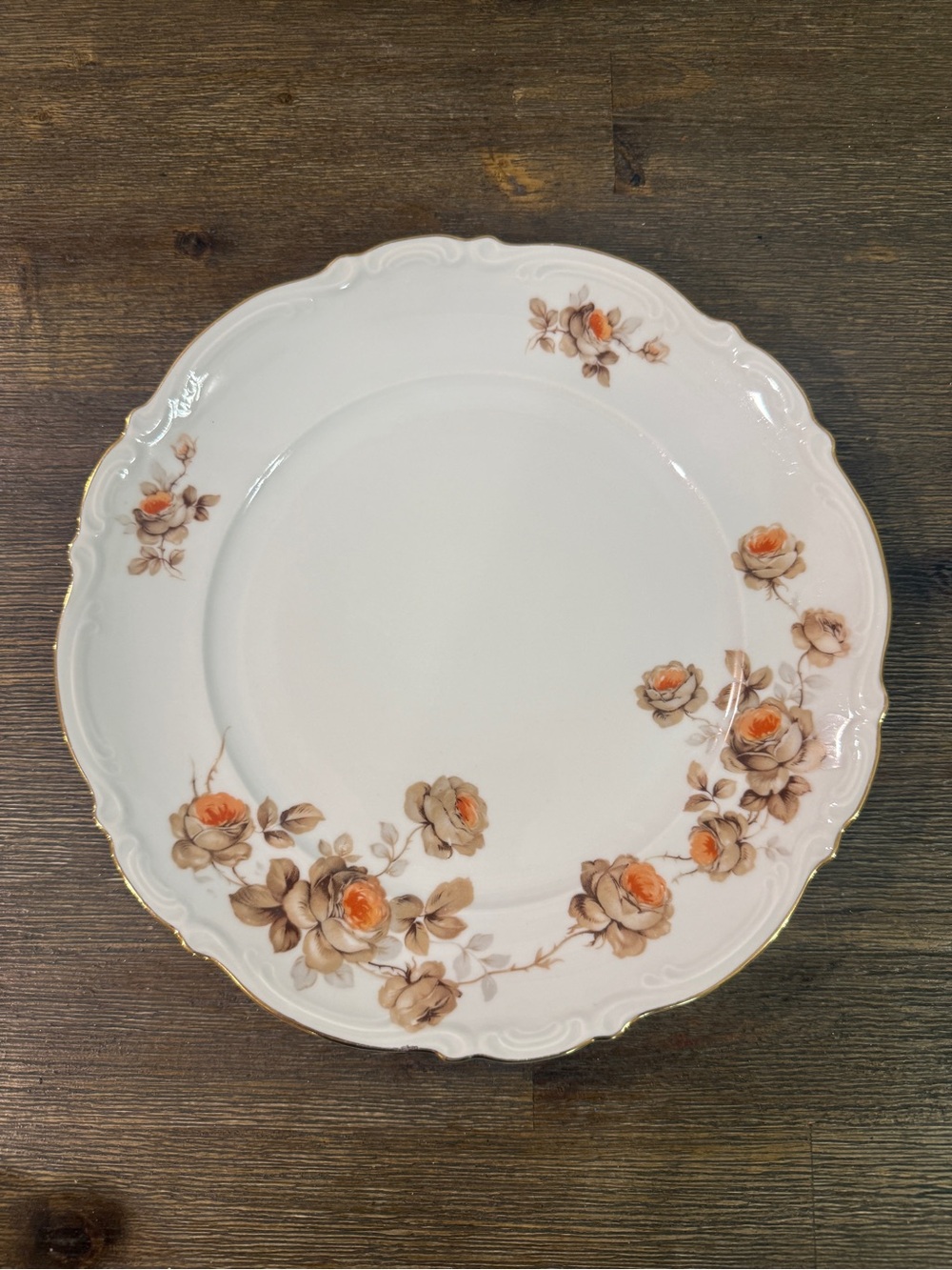 Mitterteich Bavaria Norway Rose White Dinner Plate Orange Floral Accent Used